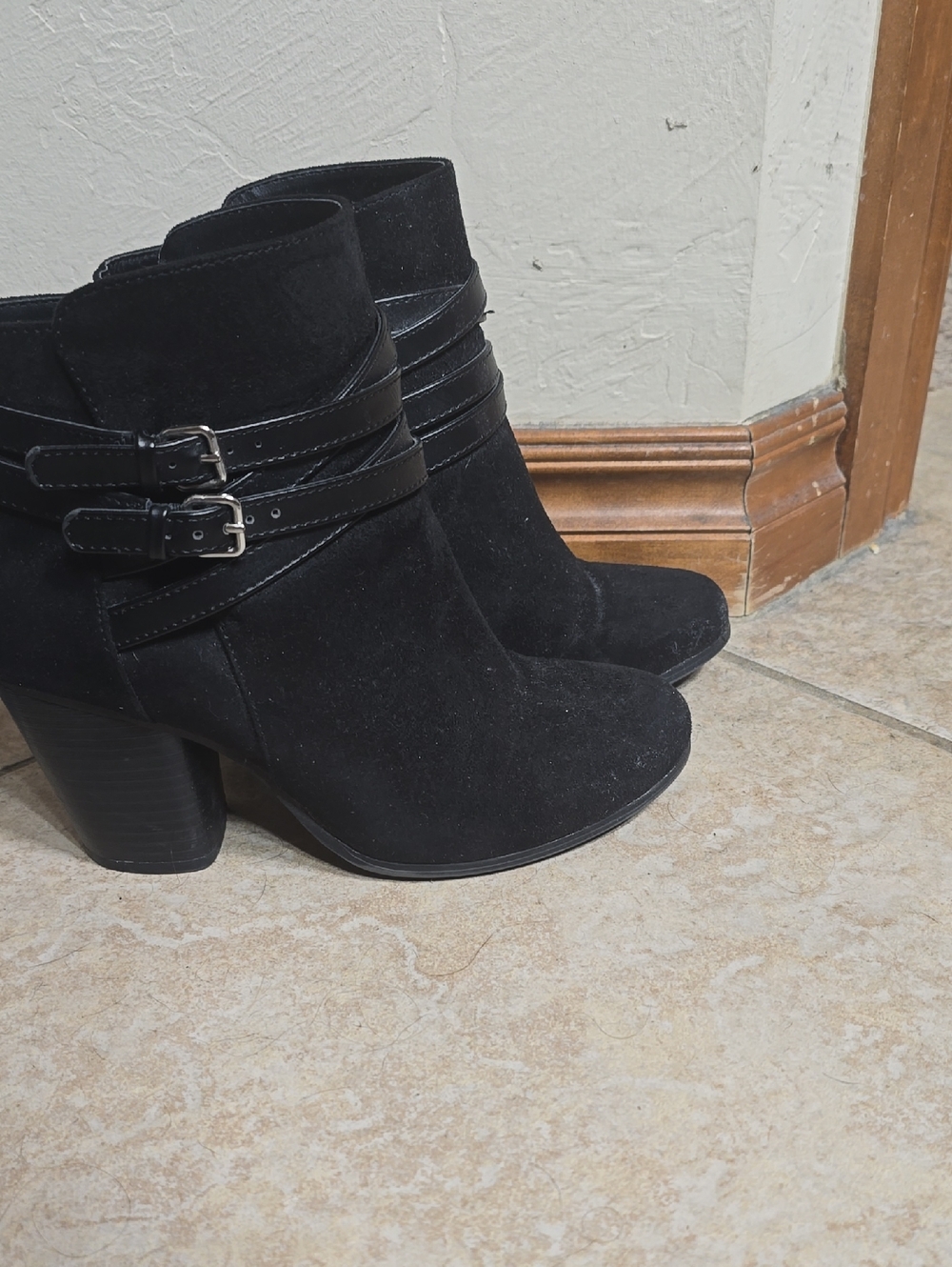 Torrid Black Suede Ankle Booties with Dual Buckle Straps